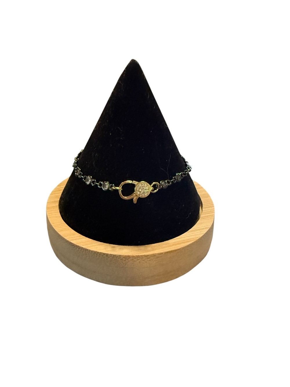 New Freida Rothman Gold Plated Black Crystal Toggle Bracelet -Double Sided Clap